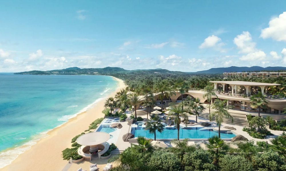 Garrya Residences — aerial view of the complex, pool and beachfront restaurant